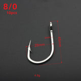 Rompin 10884 Stainless Steel No Rust Jig Lure Fishing Hooks White Strong Big Game Fish Tuna Bait Assist Fishhook Size 2/0-12/0