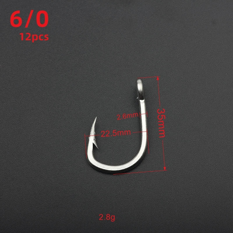 Rompin 10884 Stainless Steel No Rust Jig Lure Fishing Hooks White Strong Big Game Fish Tuna Bait Assist Fishhook Size 2/0-12/0