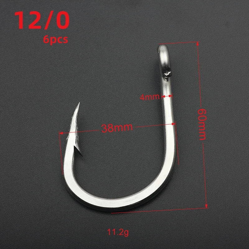 Rompin 10884 Stainless Steel No Rust Jig Lure Fishing Hooks White Strong Big Game Fish Tuna Bait Assist Fishhook Size 2/0-12/0