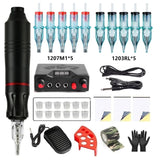 Rotary Tattoo Pen Kit Tattoo Power Supply Pedal With 10Pcs Cartridges Needle For Tattoo Beginner Professional Tattoo Machine Set