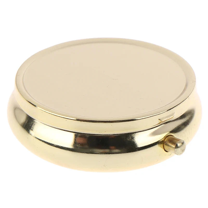 Round Metal Pillbox Portable Small Medicine Organizer Inside Single Compartment Pill Box Personal Healthcare Supplies