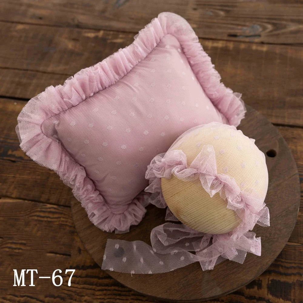 Ruffle Baby Girl Pillow and Lace Hat Set Newborn Photography Props Polka Dots Newborn Posing Pillow Baby Photography Accessories