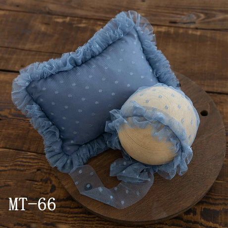 Ruffle Baby Girl Pillow and Lace Hat Set Newborn Photography Props Polka Dots Newborn Posing Pillow Baby Photography Accessories