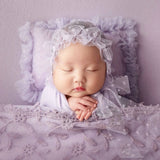 Ruffle Baby Girl Pillow and Lace Hat Set Newborn Photography Props Polka Dots Newborn Posing Pillow Baby Photography Accessories