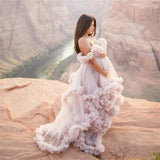 Ruffles Tulle Maternity Dresses For Photoshot Pregnant Evening Dress Sleeveless Plus Size Sheer Prom Gown Sleepwear Robe