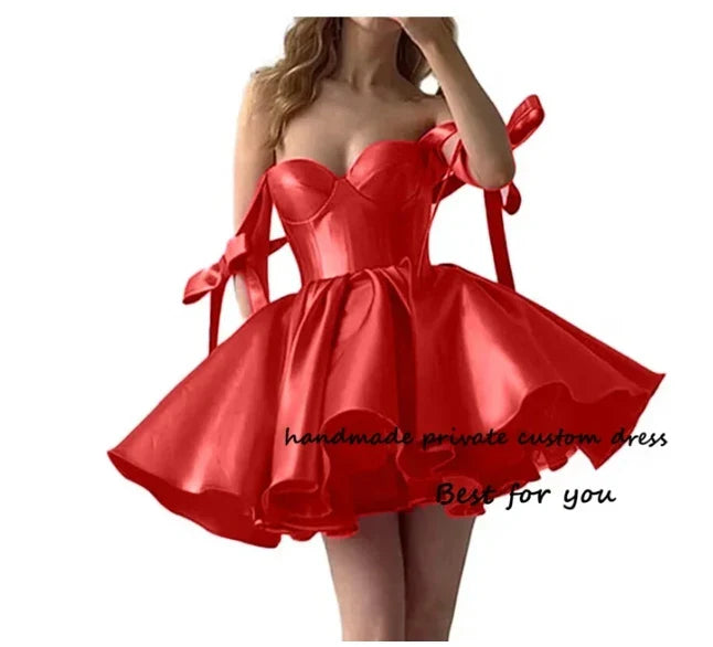 Ryanth Rose Red A Line Mini Prom Party Dress Sweetheart Sleeveless Lace Up Gown Graduation Cocktail Dresses 2024 Birthday Dress