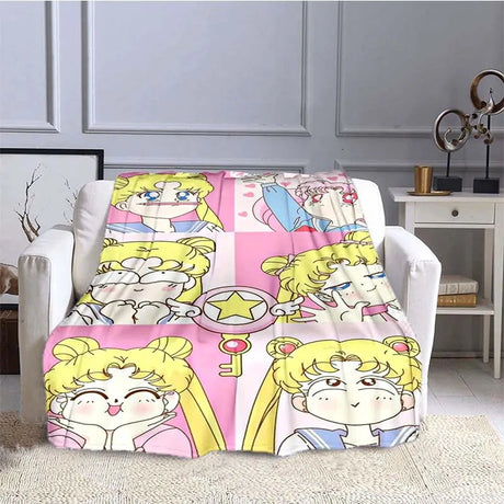 S-Sailor-Moon Anime Fashion Cartoon kawaii Flannel   Throw blanket Children and adult Gift Sofa Travel Camping