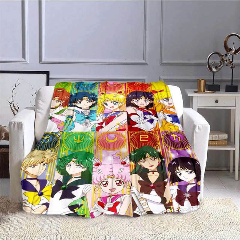 S-Sailor-Moon Anime Fashion Cartoon kawaii Flannel   Throw blanket Children and adult Gift Sofa Travel Camping