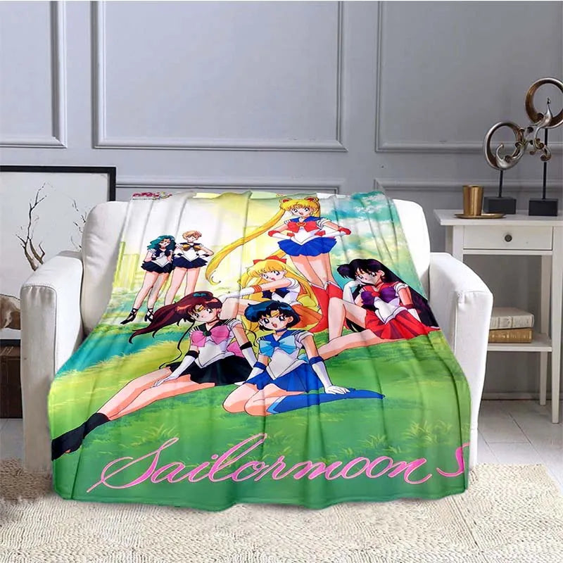 S-Sailor-Moon Anime Fashion Cartoon kawaii Flannel   Throw blanket Children and adult Gift Sofa Travel Camping