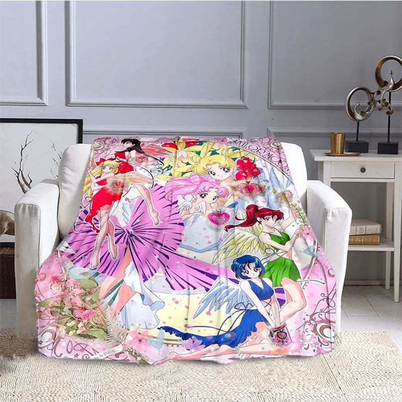 S-Sailor-Moon Anime Fashion Cartoon kawaii Flannel   Throw blanket Children and adult Gift Sofa Travel Camping