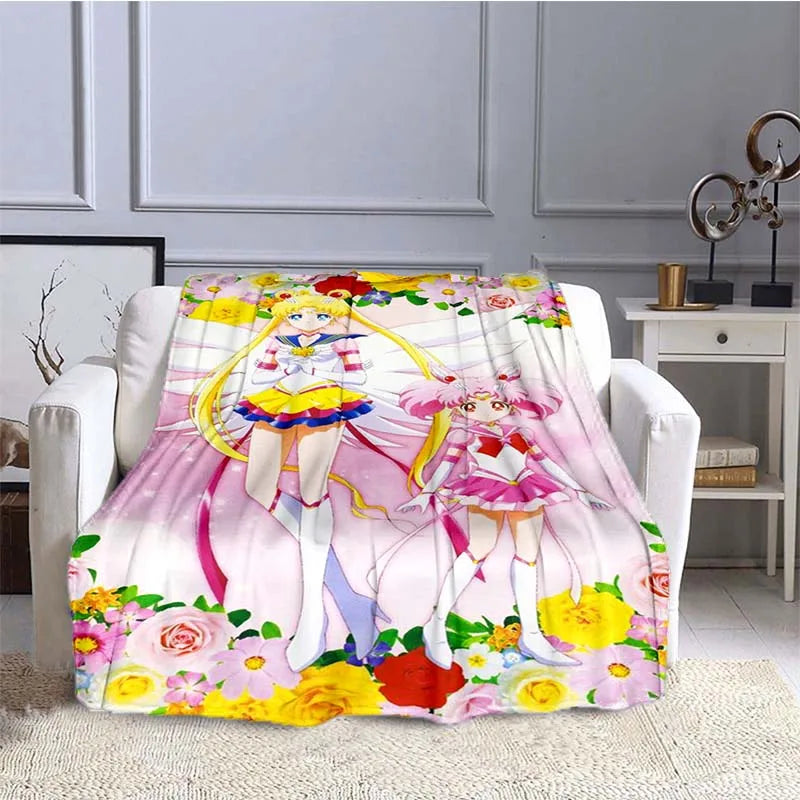 S-Sailor-Moon Anime Fashion Cartoon kawaii Flannel   Throw blanket Children and adult Gift Sofa Travel Camping