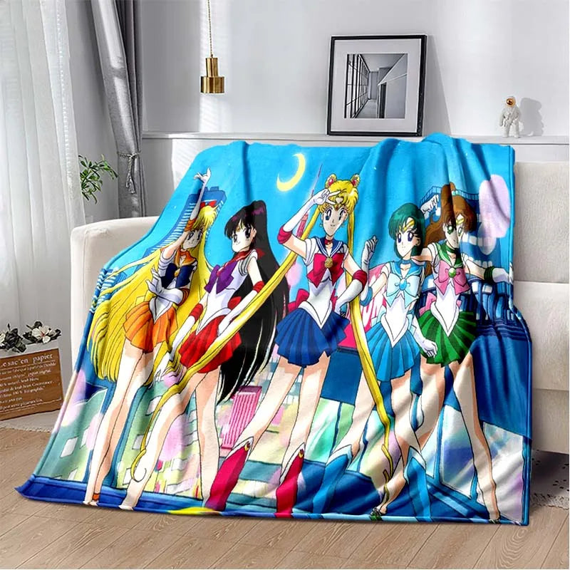 S-Sailor-Moon Anime Fashion Cartoon kawaii Flannel   Throw blanket Children and adult Gift Sofa Travel Camping