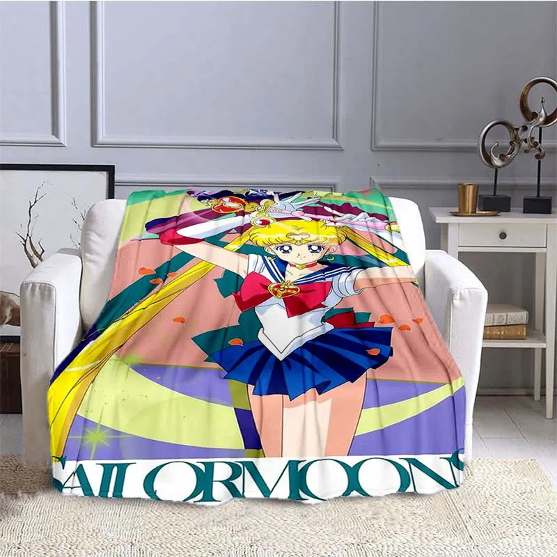 S-Sailor-Moon Anime Fashion Cartoon kawaii Flannel   Throw blanket Children and adult Gift Sofa Travel Camping