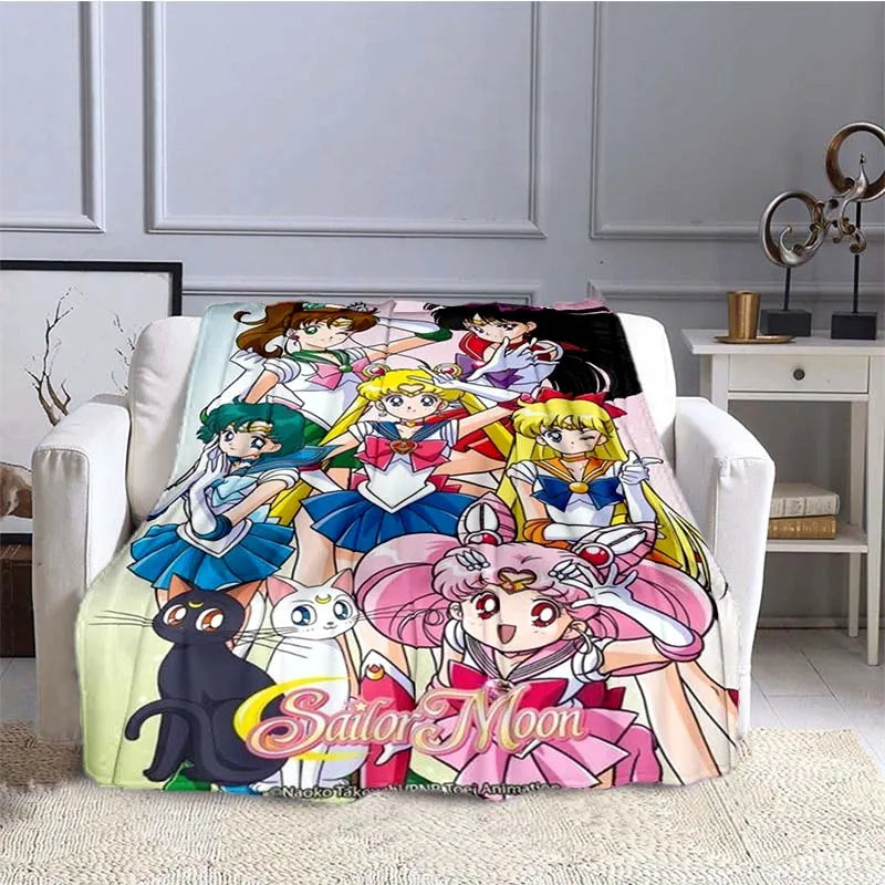 S-Sailor-Moon Anime Fashion Cartoon kawaii Flannel   Throw blanket Children and adult Gift Sofa Travel Camping