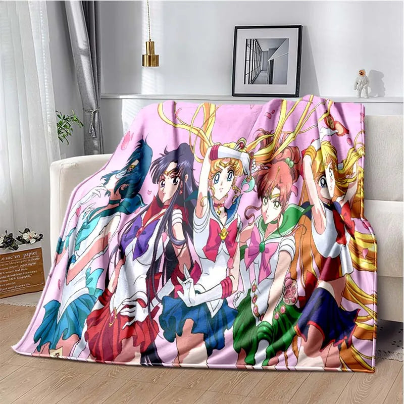 S-Sailor-Moon Anime Fashion Cartoon kawaii Flannel   Throw blanket Children and adult Gift Sofa Travel Camping