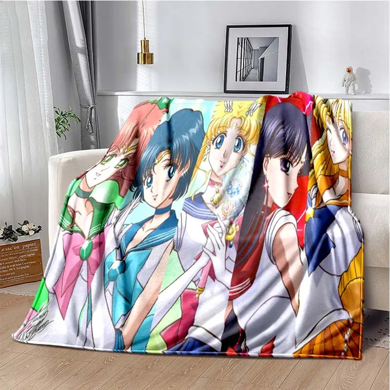 S-Sailor-Moon Anime Fashion Cartoon kawaii Flannel   Throw blanket Children and adult Gift Sofa Travel Camping