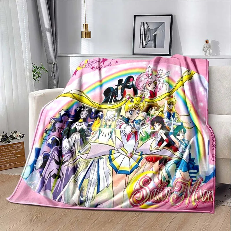 S-Sailor-Moon Anime Fashion Cartoon kawaii Flannel   Throw blanket Children and adult Gift Sofa Travel Camping