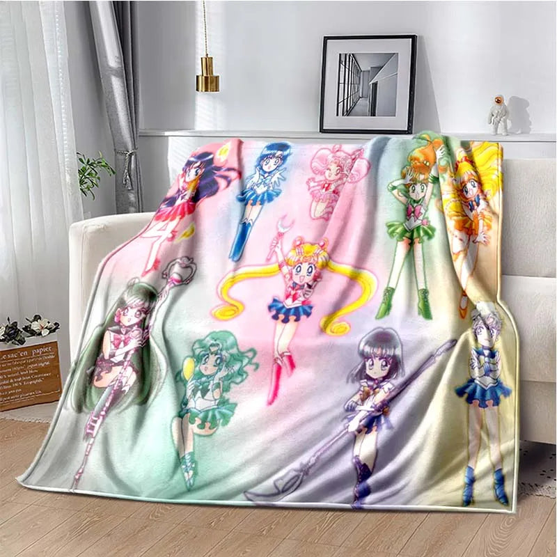 S-Sailor-Moon Anime Fashion Cartoon kawaii Flannel   Throw blanket Children and adult Gift Sofa Travel Camping