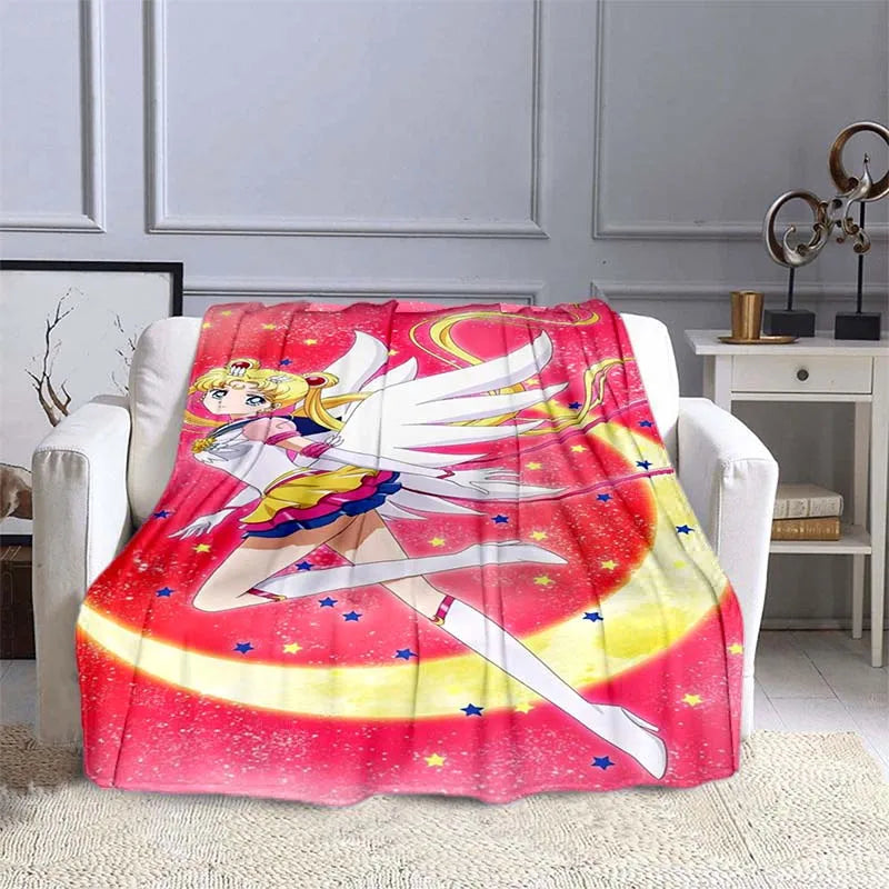 S-Sailor-Moon Anime Fashion Cartoon kawaii Flannel   Throw blanket Children and adult Gift Sofa Travel Camping