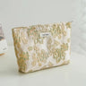 Women's Makeup Bag Green Gold Flowers Large Capacity Lipstick Air Cushion Storage Bag Portable Canvas Clutch Toiletry Bag Ins