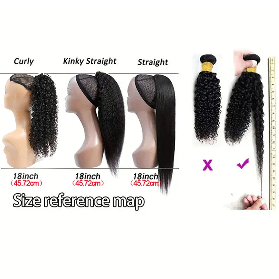 Racily Hair Kinky Sraight Ponytail Human Hair Afro Kinky Ponytail Hair Extensations Wrap Around Clip In Ponytail Black Yaki Hair