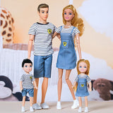 30cm Family Doll Movable Body Mom Dad Ken and Kids 4 Dolls Set 1/6 Barbies Doll Toy for Child Kids Education Birthday Gift