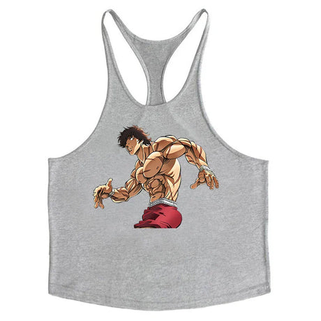 Anime Baki Hanma Stringer Tank Top for Men Cotton Y-Back Vest Tees Tops Muscular Training Undershirt Gym Workout Bodybuilding