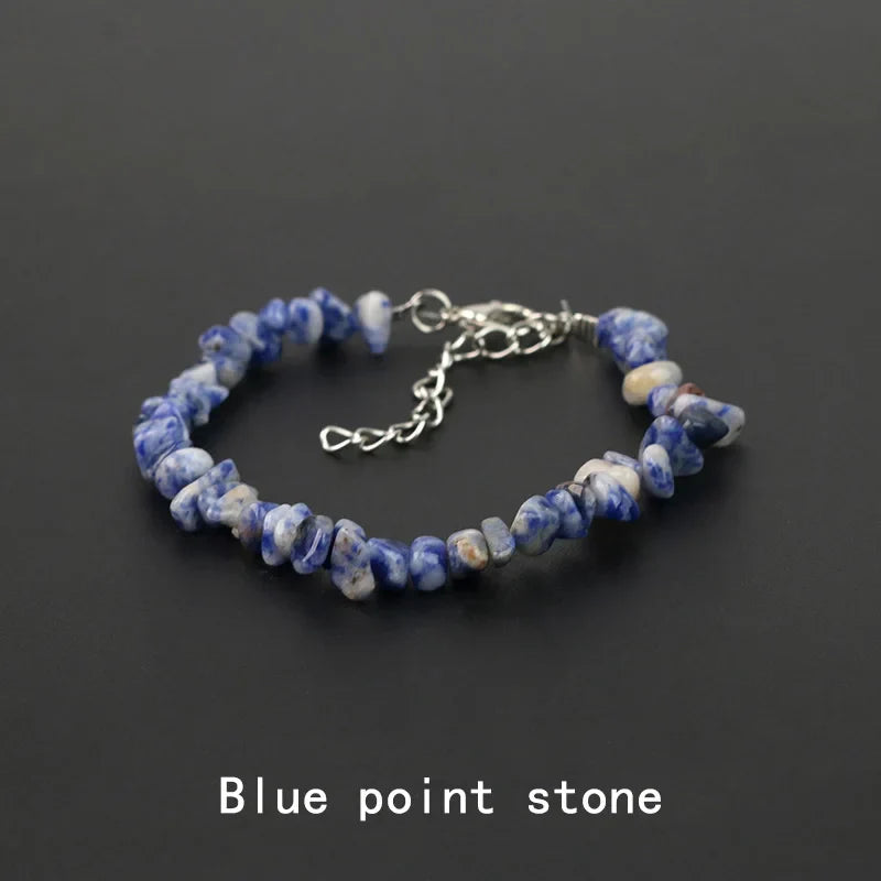 Natural Crystal Gemstone Irregular Energy Stone Bracelet Beads Chips Jewelry Amethys Aquamarine Rose Quartz Bracelets for Women