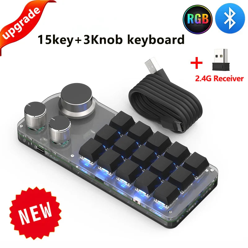 Macro Programming Keyboard Bluetooth USB Backlit 2.4G Wireless One Key Shortcut Photoshop Hotswap Red Switch Mechanical Keypad