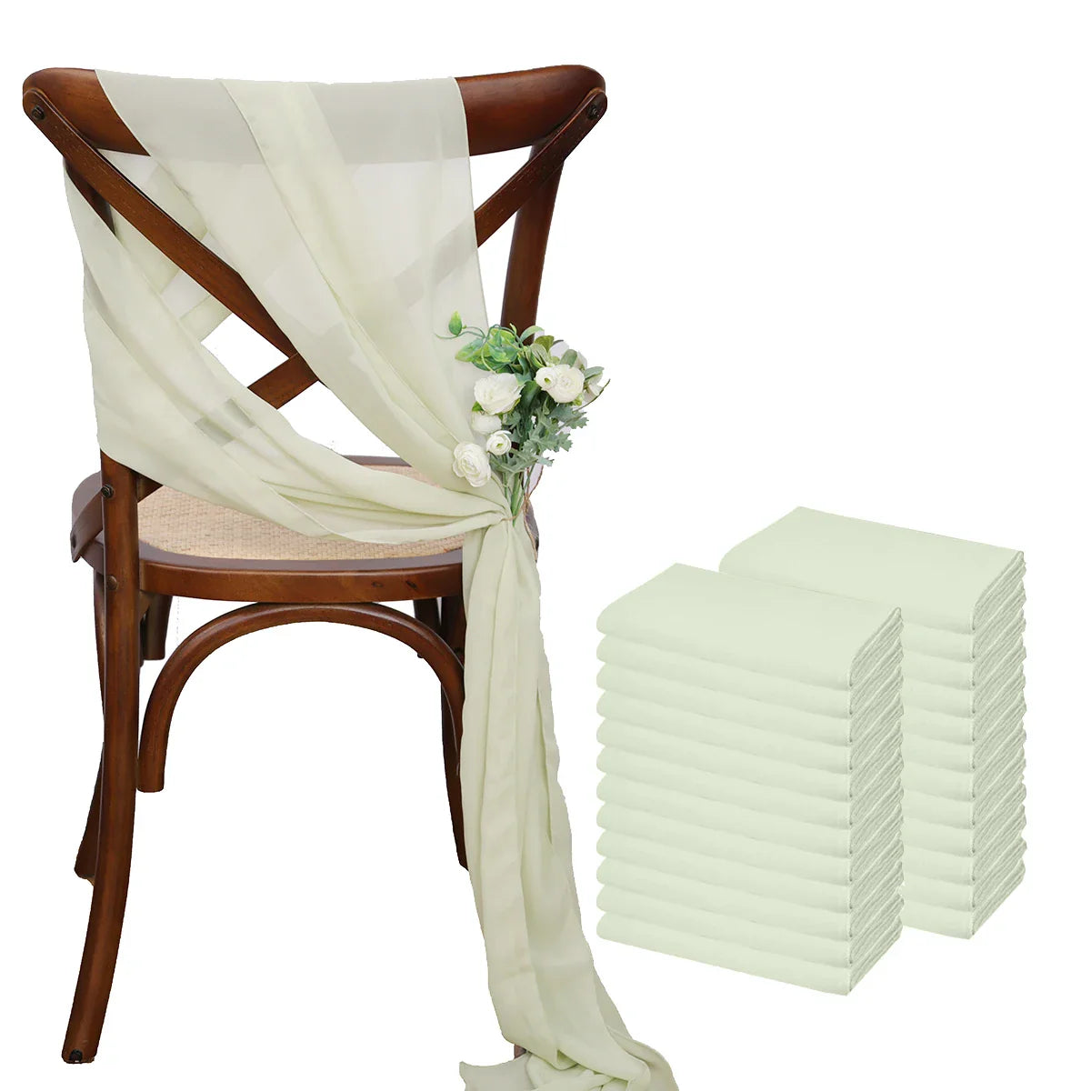 12 Pcs 17x275cm Green  Chiffon Chair Sashes  Wedding Chair Covers Ribbon Wedding Party Aisle Chair Decor