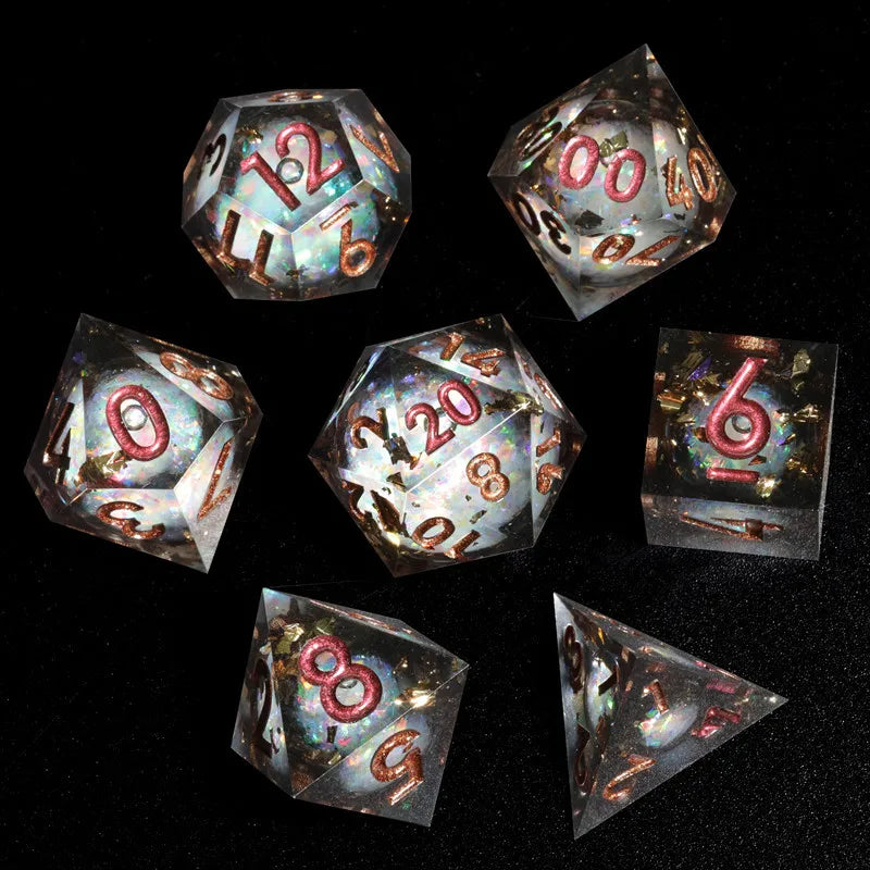 Mini Planet New Design Liquid Core Dice Set DND Handmade Polyhedral Resin Dice with Sharp Edges RPG Dice D&D Board Games