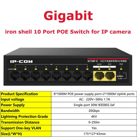 Gigabit POE Switch For IP Camera 6/10 Ports 1000M Network POE Standard RJ45 Hub LAN Injector CCTV NVR Security Surveillance IPC