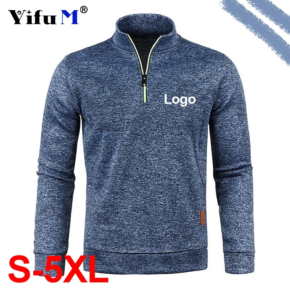 Custom Your Logo Men's Sweatshirts Half Zipper Pullover Male Long Sleeve Flleece Sweater Standcollar Snowflakes Hoodies Men New