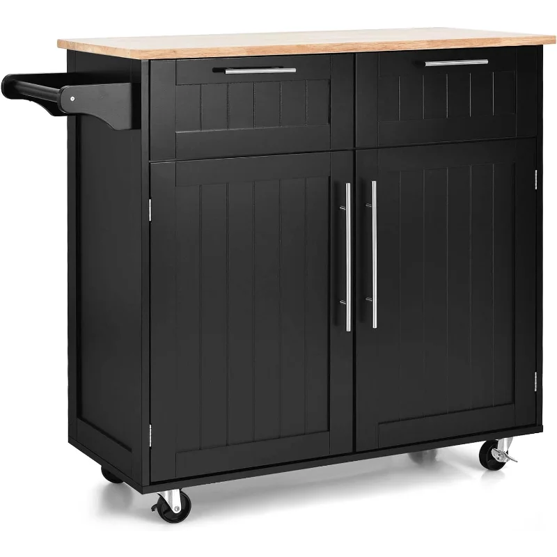 Giantex Kitchen Island Cart Rolling Storage Trolley Cart Farmhouse Islands Home Coffee Bar Serving Utility Cart with Drawers