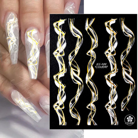 Purple Marble Nails Stickers Smoke Design Manicure Decals Golden Wave Lines Nail Slider Blooming Ink Sticker