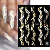 3D Silver Frame Nail Sticker Silver Bronzing Stripe Lines Sliders For Nails Tribal Pattern Decals Marble Blooming Nail Tattoos