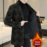 British Plaid Mens Thick Trench Coat Winter  Men's Woolblen Windbreaker Single Breasted Long Jacket Abrigo Largo Hombre