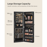 SONGMICS Mirror Jewelry Cabinet Armoire, Wall or Door Mounted Jewelry Storage Organizer, Hanging Lockable Frameless Mirror Cabin