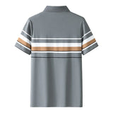 Men's Summer Pullover Solid Turn-down Collar Striped Button Short Sleeve T-shirt Casual Formal England Style Undershirt Tops