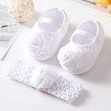 0~18M Cute Bowknot Newborn Baby Shoes Headband Set Anti Slip Toddler Infant First Walker Baby Girls Newborn Soft Sole Pink Shoes