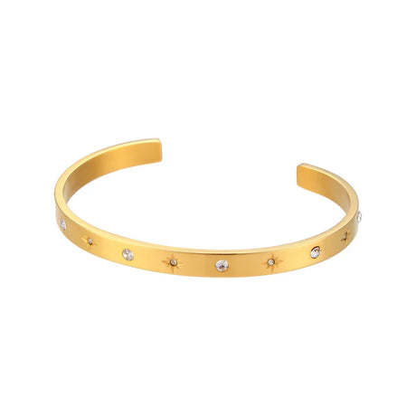 E.B.belle 18K Gold Plated Tarnish Free Crystal Zircon Pave Shiny Star Moon Cuff Bangles Bracelets For Woman Wrist Bangles