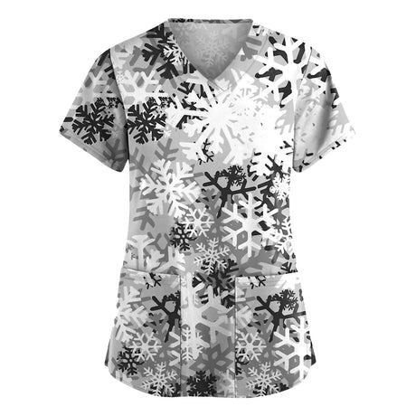 Christmas Cartoon print spa uniform beauty salon Pet shop uniform Fashion Slim Fit top scrub clothes women scrubs lab coat