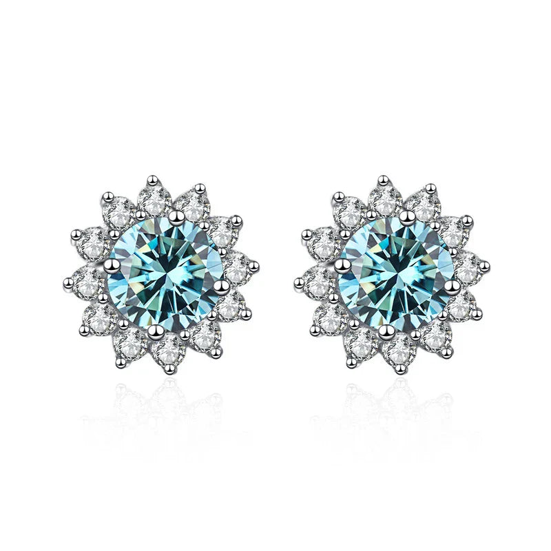 JoyceJelly 1 carat D Color Moissanite Diamond Earrings S925 Sterling Silver Jewelry For Women Sunflower Shaped Ear-studs Wedding