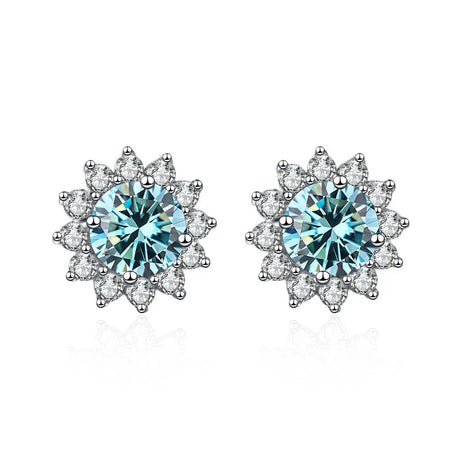 JoyceJelly 1 carat D Color Moissanite Diamond Earrings S925 Sterling Silver Jewelry For Women Sunflower Shaped Ear-studs Wedding