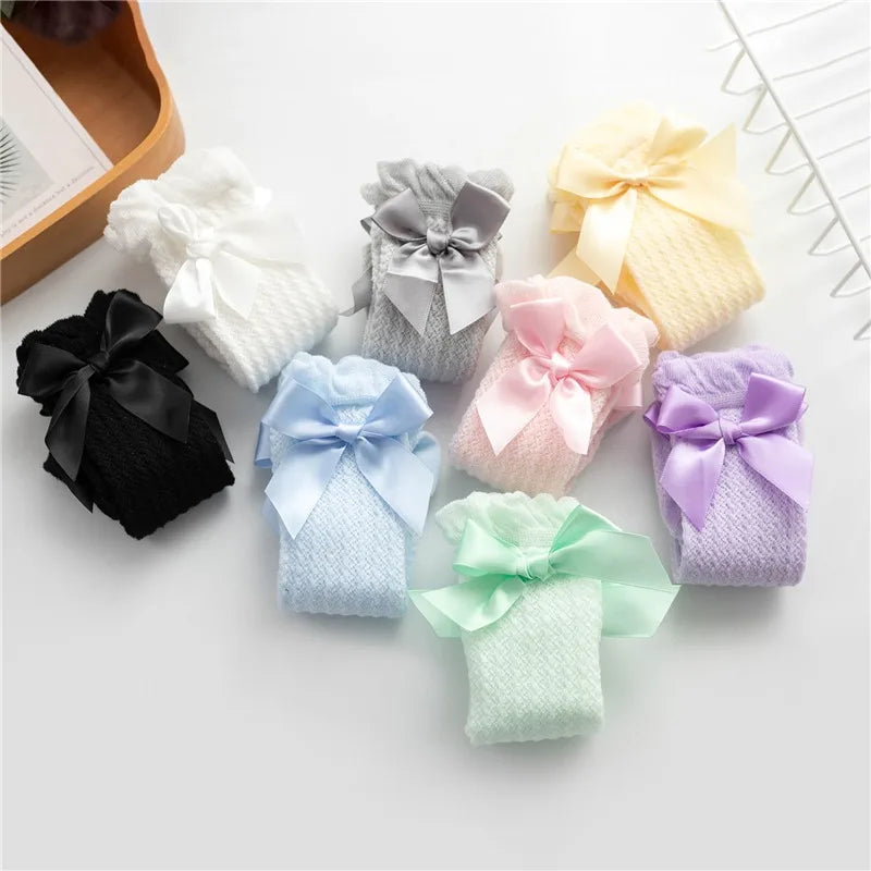 New Kids Socks Cute Bow Knot Baby Girls Knee High Socking Soft Children Socks Princess Toddler Leg Warmers Foot Warm 0-3years