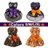 Halloween Dog Dress Halloween Costume Festival Puppy Dress Skirt Pumpkin Head Printed Pet Cosplay Party Apparel for Yorkie