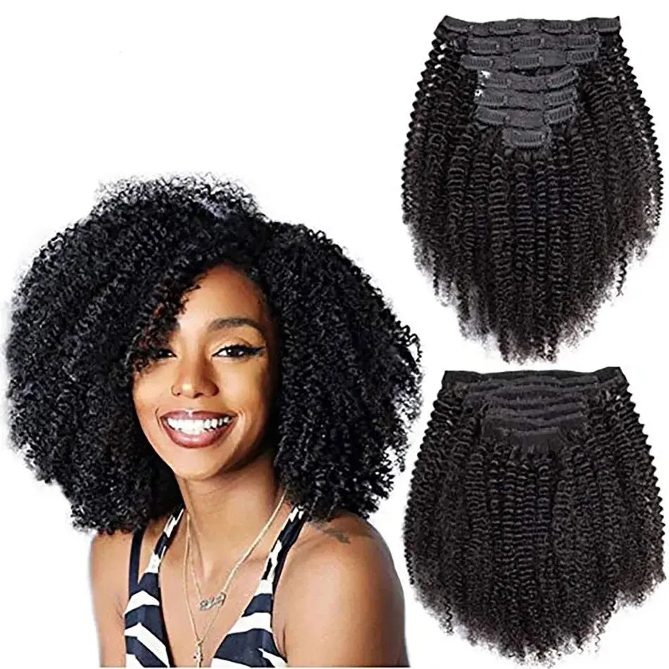 Maxine 4A 4B Hair Kinky Curly Clip In Hair Extensions Human Hair Full Head Sets Afro Kinky Curly Clip Ins Bundles Natural Black