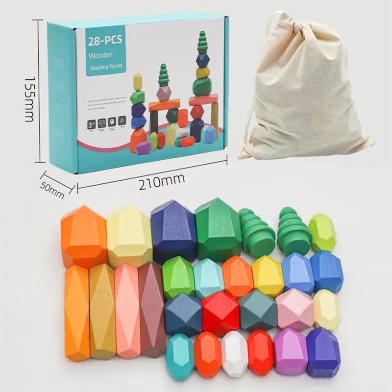 Montessori Rainbow Wooden Stone Stacking Blocks Stapelstenen Balans Kinder Balance Stapelsteen Educational Toys For Children