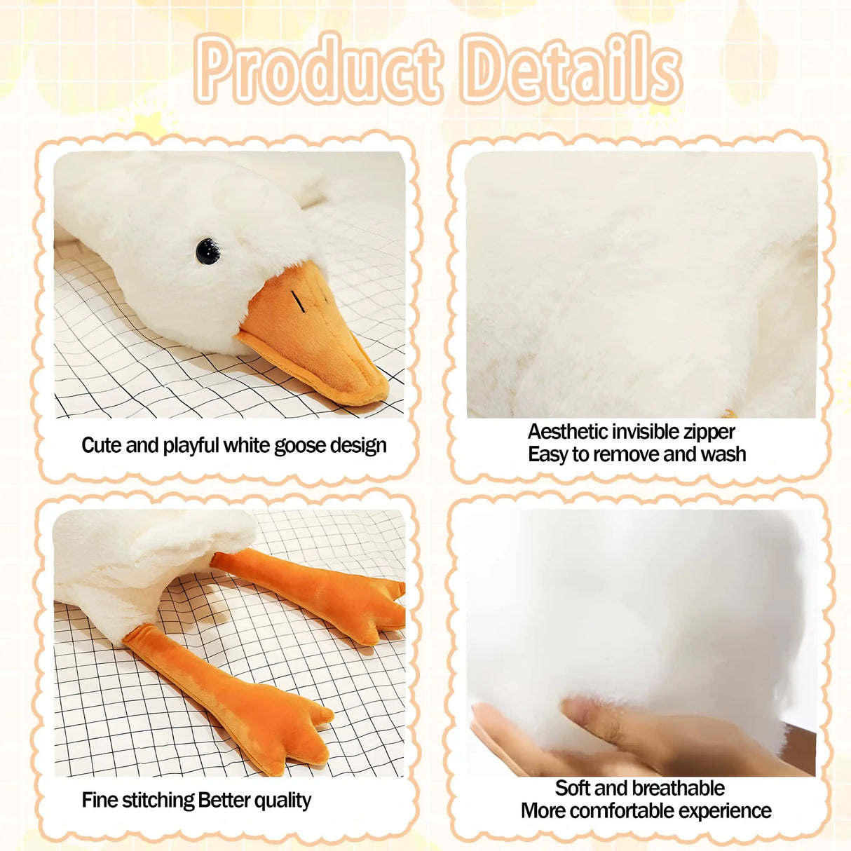 50-190cm Cute Big White Goose Plush Toys Kawaii Huge Duck Sleep Pillow Cushion Soft Stuffed Animal Doll Birthday Gift for Kids