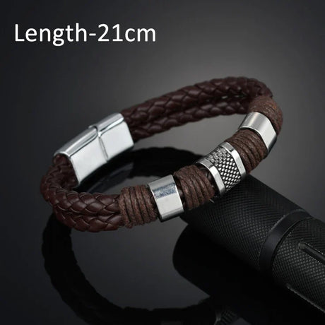 Leather Magnetic Buckle Bangle Braided Bracelet Titanium Steel Men‘s Bracelet Vintage Kpop Bangles Bracelets for Men Women Gift